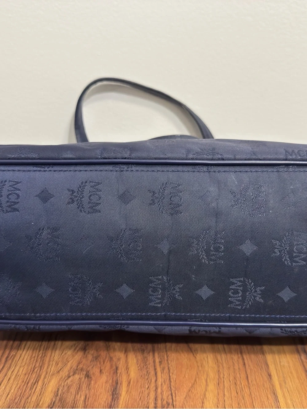 Authentic Vintage MCM Navy Blue Nylon Visetos Chain Tote Bag Description: